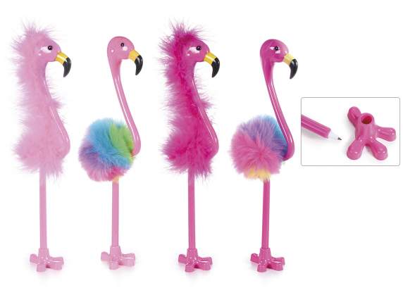 Penna a sfera a forma di fenicottero con piume colorate