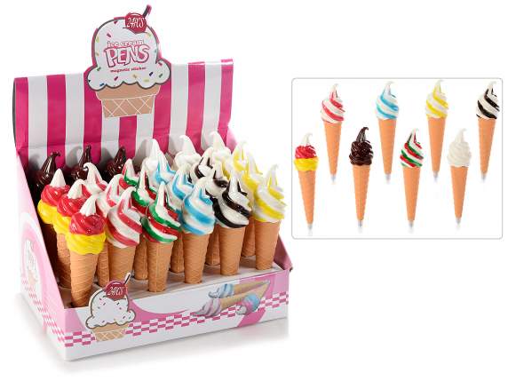 Penna a sfera a gelato con calamita in espositore da 24
