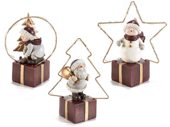 Personaj de Crăciun din rășină pe pachet de lumină LED