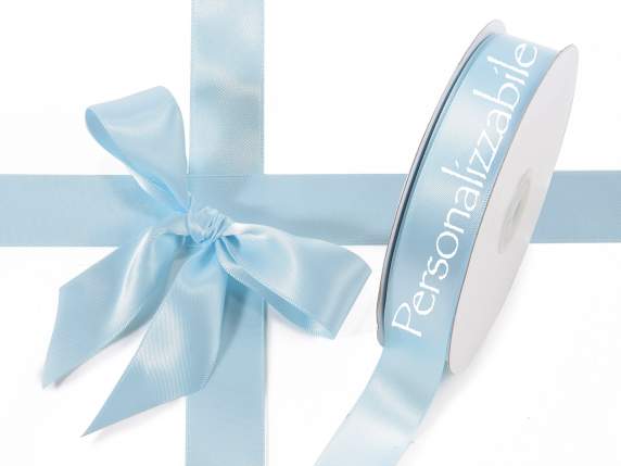Satin double ribbon mm 25 light blue baby personalized