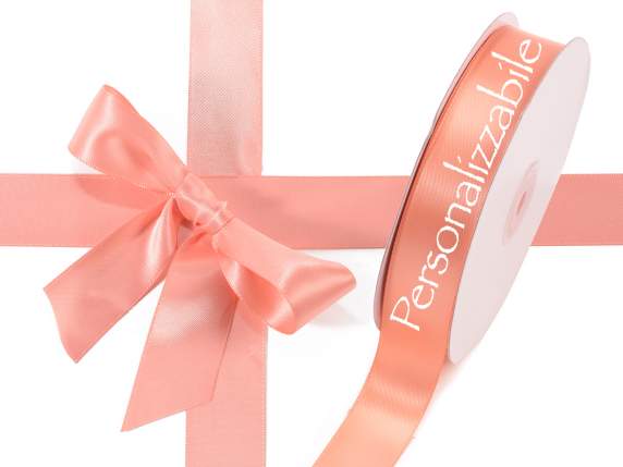 Satin double ribbon mm 25 salmon colour personalized