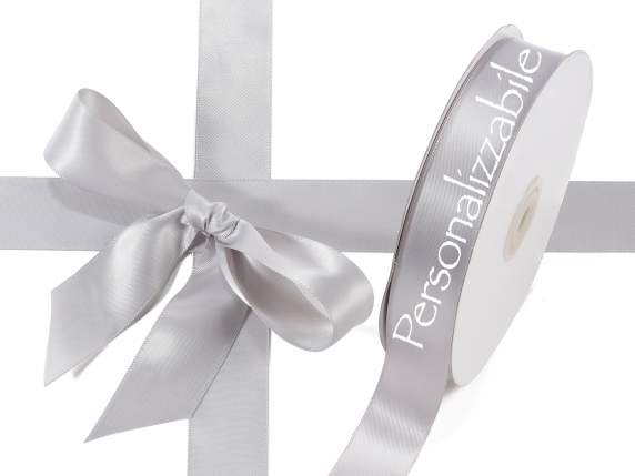 Satin double ribbon mm 25 silver grey personalized