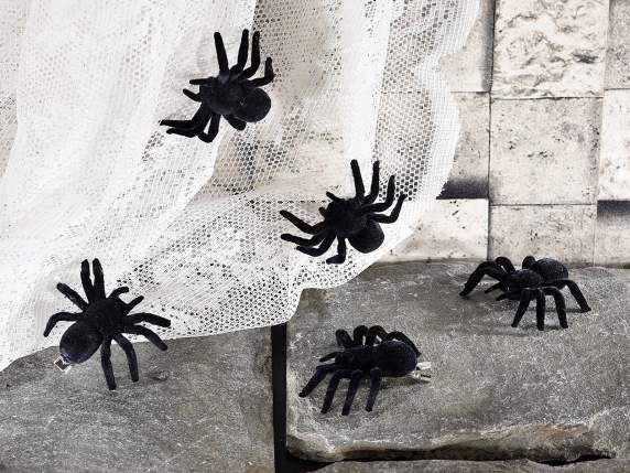 Lot de 5 araignées en velours noir avec clip en métal