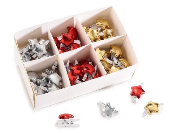 Coffret de 48 pinces à linge en bois avec étoile colorée