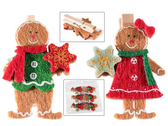 Lot de 6 pinces à linge en bois avec bonhomme pain dépice