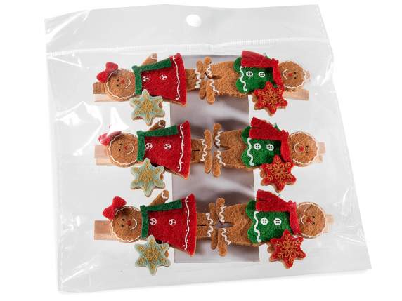 Lot de 6 pinces à linge en bois avec bonhomme pain dépice