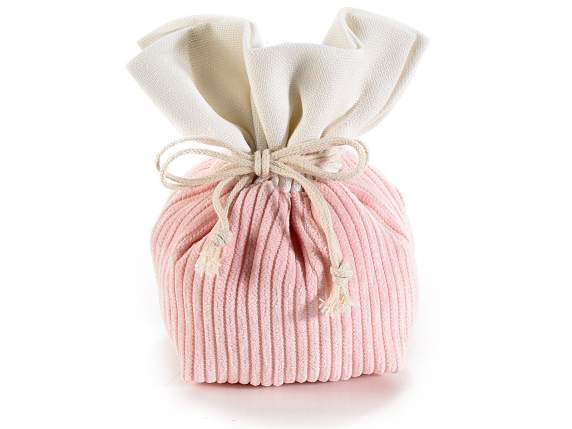 Pink corduroy pouch with white border with tie