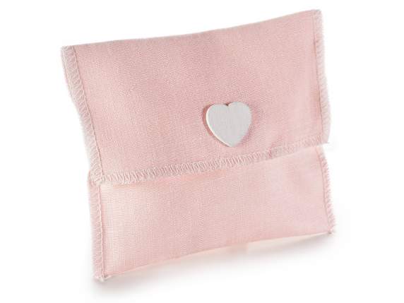 Pink fabric bag with wooden heart and velcro closure