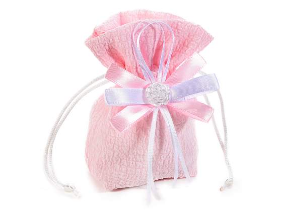 Pink froissè fabric bag with tie and rose