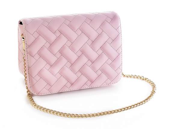 Pink matellassé leatherette shoulder bag w / golden chain