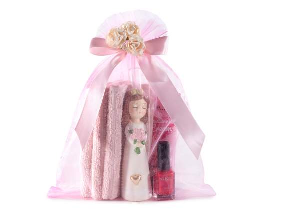 Candy pink organza bag 23x30 cm with drawstring