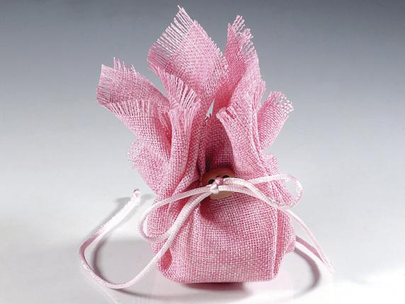 Square fabric tulle w - fringed edge and pink tie