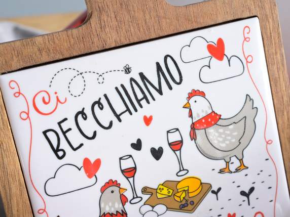 Planche à découper - dessous de plat en bois et céramique