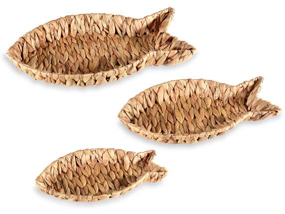 Lot de 3 plateaux en fibres naturelles en forme de poisson