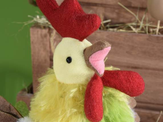 Poule décorative en tissu et plumes aux pattes pendantes