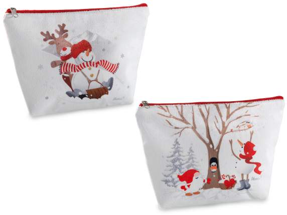 Pochette de Noël en tissu doux avec fermeture zippée