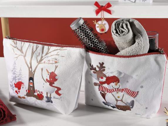 Pochette de Noël en tissu doux avec fermeture zippée