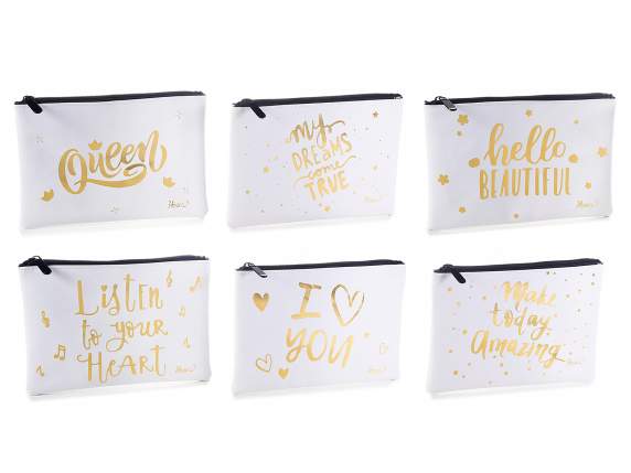 Pochette in ecopelle c/decori dorati AdOro e zip