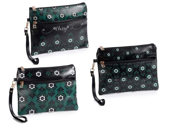Pochette similpelle Winter pattern con doppia tasca e zip