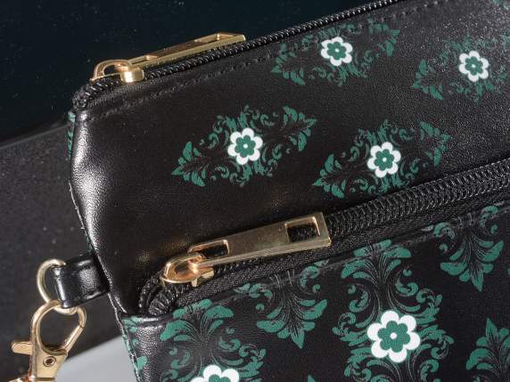 Pochette similpelle Winter pattern con doppia tasca e zip