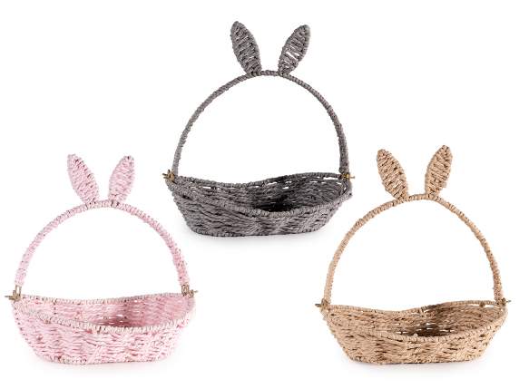 Panier en papier tressé avec anse et oreilles amovibles