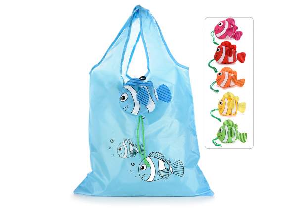 Polyester resealable shopper with fishes print