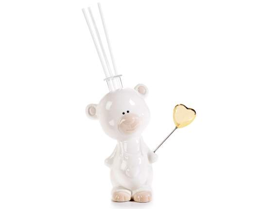 Porcelain baby bear w / golden heart balloon and stick