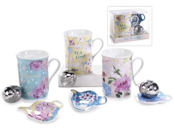 Porcelain cup, saucer set, steel filter, gift box