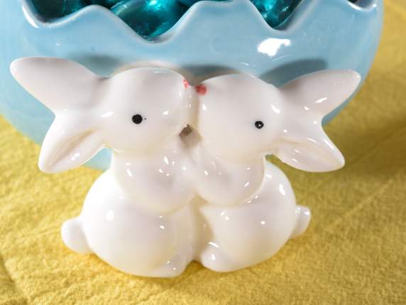 Colorful Porcelain Egg Container with Bunnies