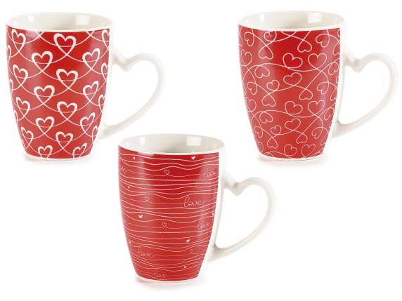 Porcelain mug with decorations and heart-shaped handle