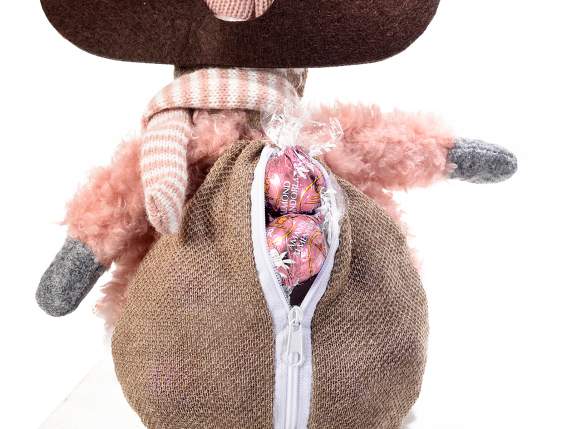 Reno de patas largas con bolsillo para dulces y ventana.