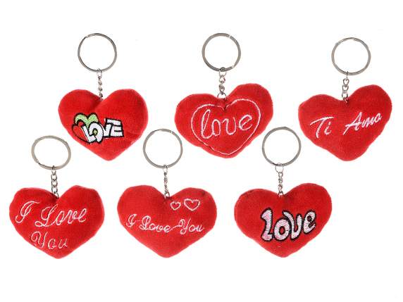 Portachiavi a cuore in stoffa imbottita con scritta ricamata