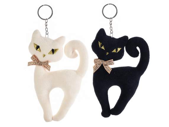 Portachiavi/charm a gatto in peluche con papillon