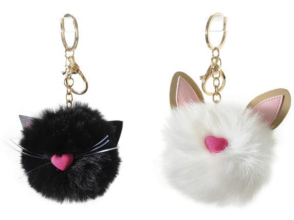 Portachiavi pompon charm per borse a forma di gatto