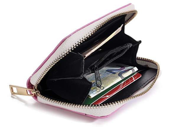 Portafoglio bimba-o in similpelle con zip e stampa Kids