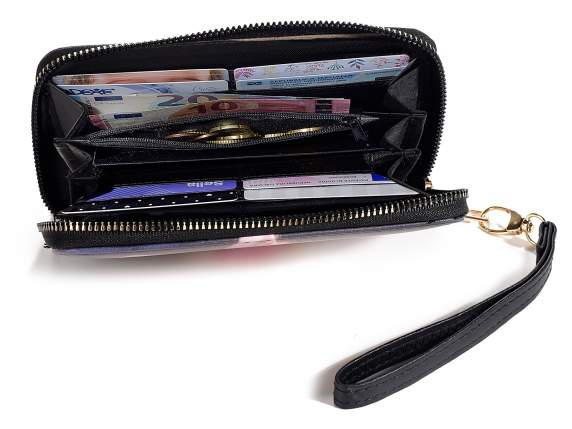 Portafoglio donna similpelle con zip, polsiera