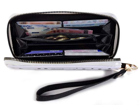 Portafoglio donna similpelle con zip, polsiera Pretty Cat