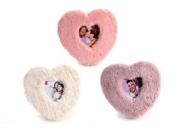 Portafoto a cuore da appoggio in morbido peluche
