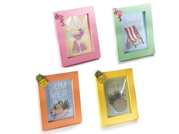 Portafoto in legno da appoggiare decori ananas/fenicotteri