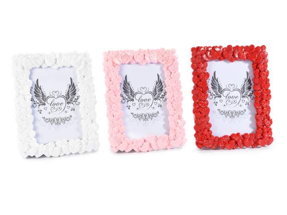 Portafoto in resina colorata con decori cuori
