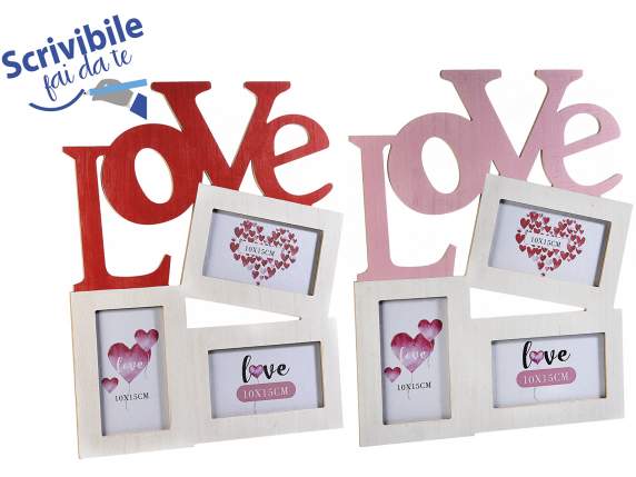 Portafoto triplo in legno con scritta Love da appendere