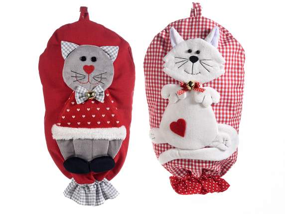 Portasacchetti con gatto in feltro da appendere