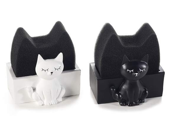 Portaspugna a gatto in resina colorata con spugna nera