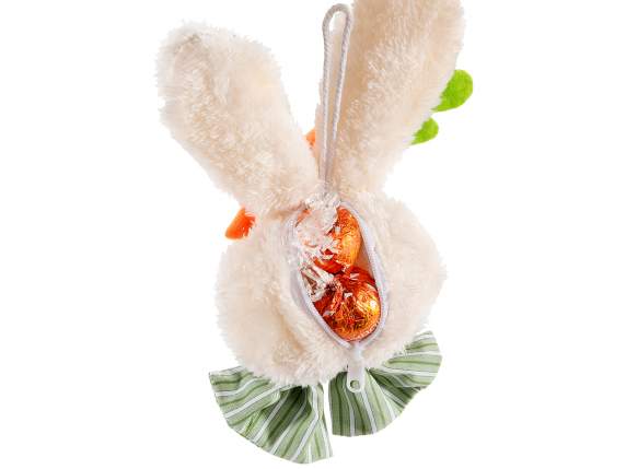 Porte-bonbons lapin avec noeud papillon, carotte et zip susp