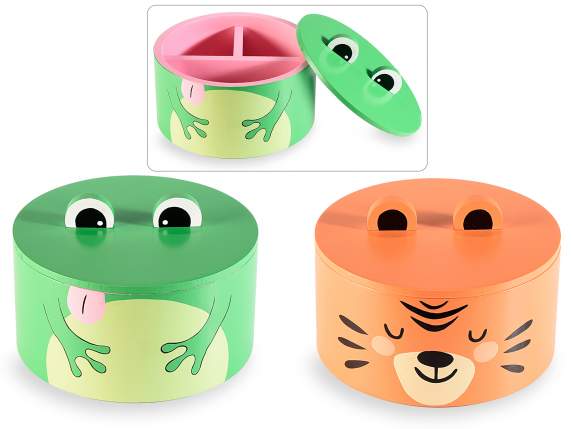 Boîte de rangement en bois pour animaux avec 3 compartiments