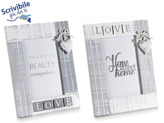 Cadre photo en bois avec pendentif coeur à poser