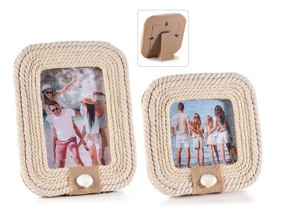 Lot de 2 cadres photo en bois avec décorations en corde