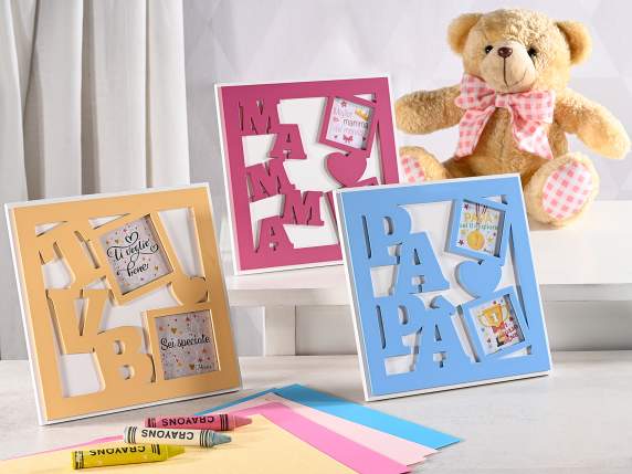 Porte-photo en bois avec des inscriptions sculptées à poser