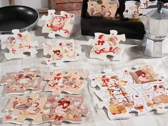 Posavasos cerámica forma rompecabezas y base corcho