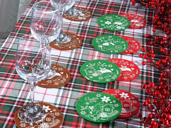 Paquete de 4 posavasos de tela con estampado navideño